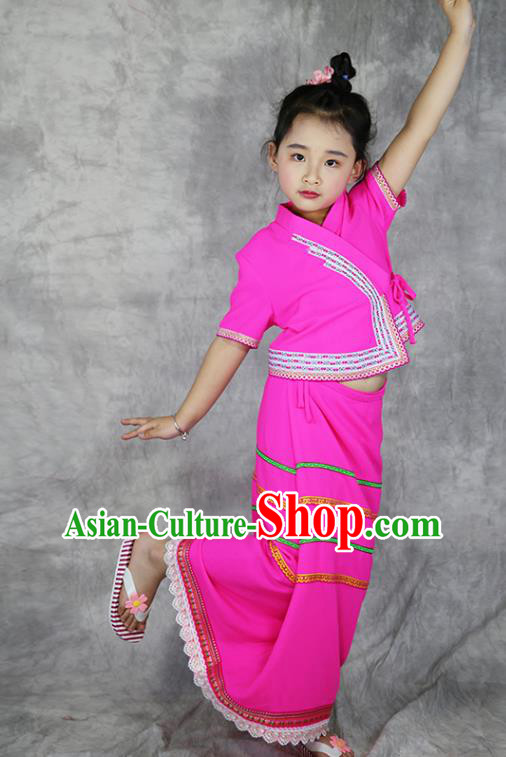China Yunnan Province Ethnic Minority Folk Dance Rosy Outfits Dai Nationality Girl Costumes