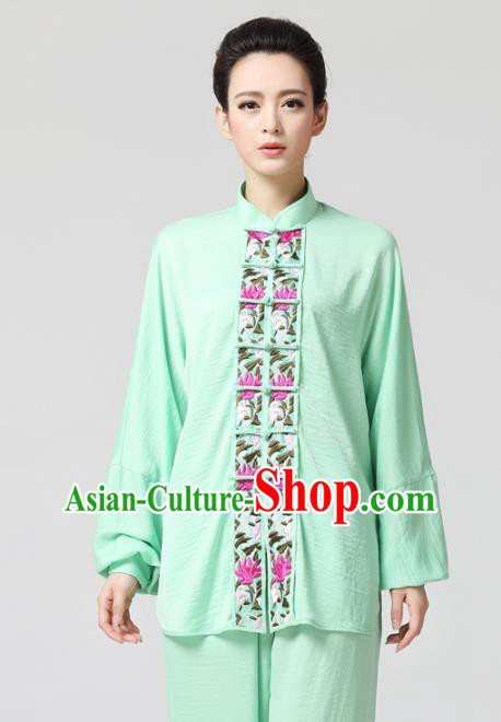 China Female Tai Chi Kung Fu Training Uniforms Traditional Martial Arts Light Green Clothing