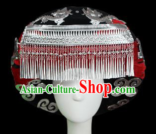 China Traditional Yi Nationality Bride Silver Tassel Hat Liangshan Ethnic Minority Bride Headwear