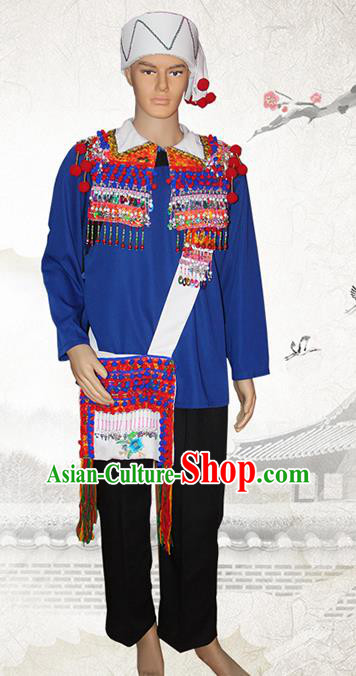 China De Ang Nationality Folk Dance Costumes Yunnan Deang Ethnic Minority Bridegroom Clothing and Hat
