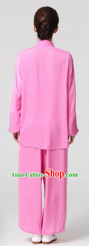 China Tai Chi Chuan Competition Embroidered Uniforms Traditional Martial Arts Pink Flax Clothing