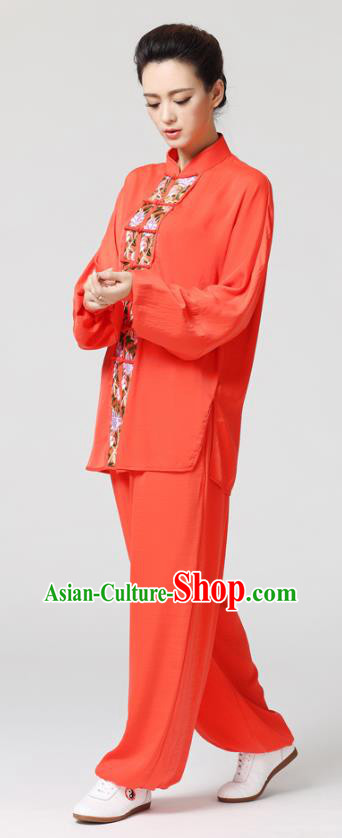 China Traditional Kung Fu Red Flax Clothing Tai Chi Chuan Competition Embroidered Uniforms