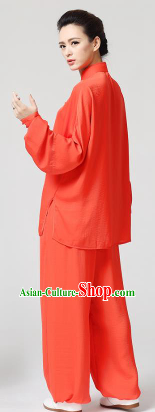 China Traditional Kung Fu Red Flax Clothing Tai Chi Chuan Competition Embroidered Uniforms