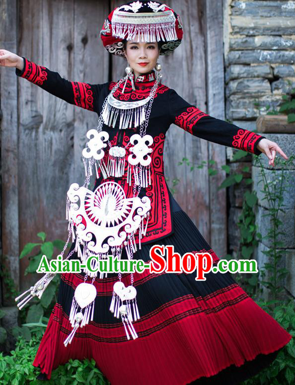 Chinese Yi Nationality Stage Show Dress Clothing Ethnic Wedding Bride Outfits Costumes and Headwear