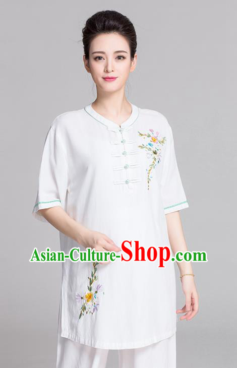 China Kung Fu Printing Flowers White Uniforms Traditional Martial Arts Costume Women Tai Chi Clothing