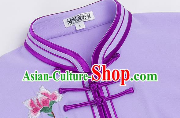 China Women Tai Chi Training Costumes Traditional Kung Fu Embroidered Violet Outfits