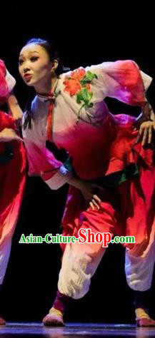 Chinese Drum Dance Clothing Fan Dance Stage Performance Costume Folk Dance Pink Outfits