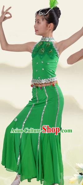 China Children Day Dance Green Dress Dai Nationality Minority Costume Stage Performance Clothing