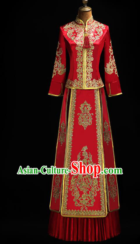 Chinese Classical Xiuhe Suit Red Outfits Traditional Wedding Clothing Bride Embroidered Costumes
