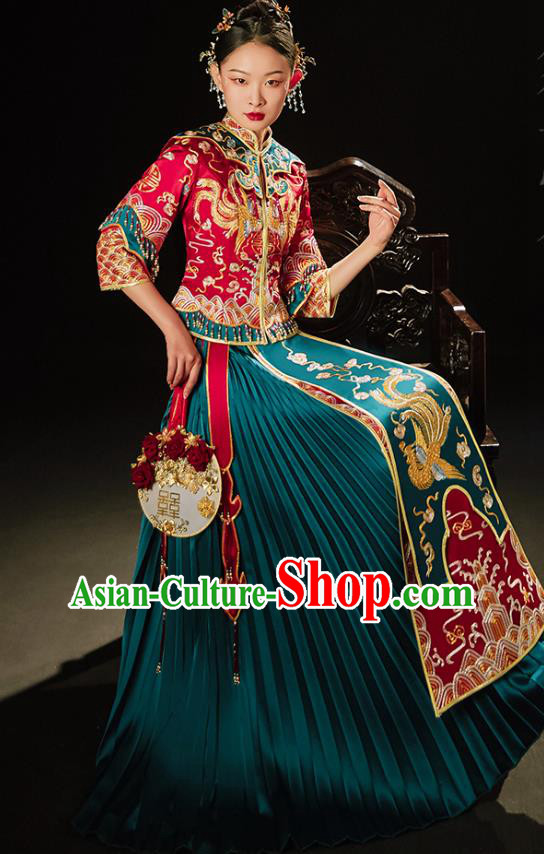 Chinese Traditional Wedding Toast Clothing Bride Embroidered Costumes Classical Xiuhe Suit Outfits