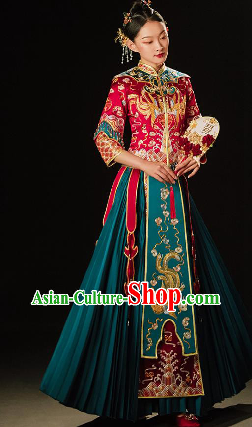 Chinese Traditional Wedding Toast Clothing Bride Embroidered Costumes Classical Xiuhe Suit Outfits