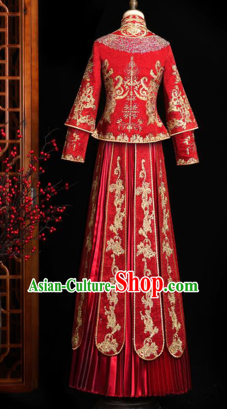 Chinese Classical Bride Embroidered Costumes Xiuhe Suit Drilling Outfits Traditional Wedding Toast Clothing