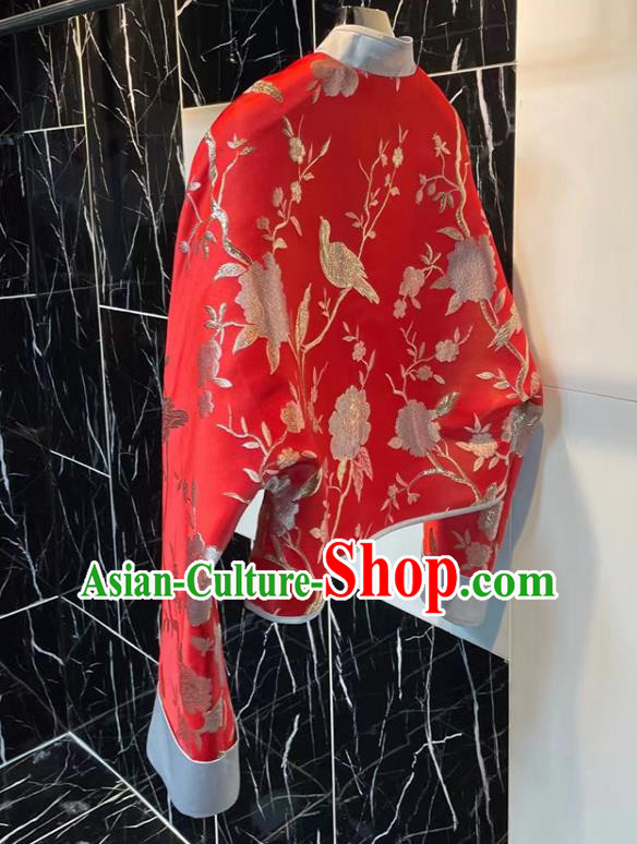 China Traditional Tang Suit Overcoat Woman Embroidered Red Brocade Jacket