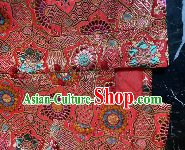 China Woman New Year Red Brocade Jacket Traditional Tang Suit Overcoat
