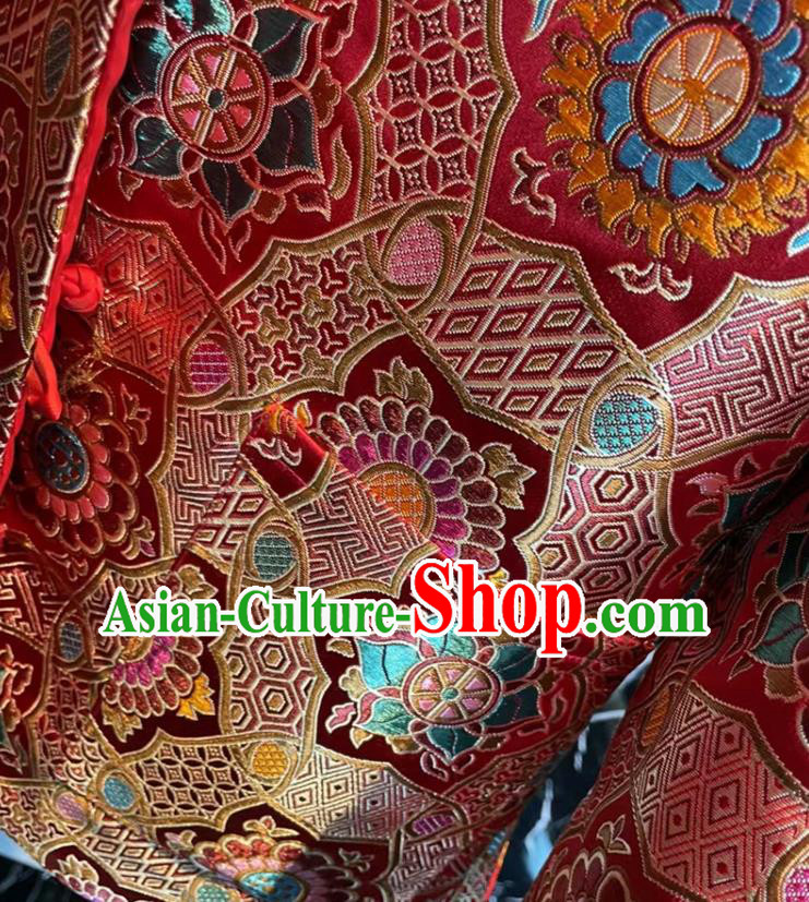 China Woman New Year Red Brocade Jacket Traditional Tang Suit Overcoat