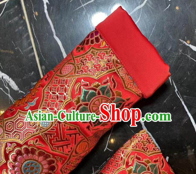 China Woman New Year Red Brocade Jacket Traditional Tang Suit Overcoat