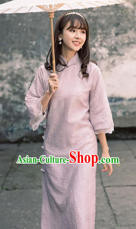 Chinese Traditional Women Clothing Lilac Qipao Dress National Cheongsam