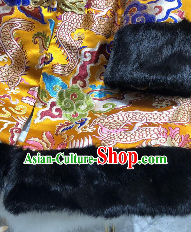 China Woman Classical Dragon Pattern Golden Brocade Jacket Traditional Tang Suit Cotton Padded Coat