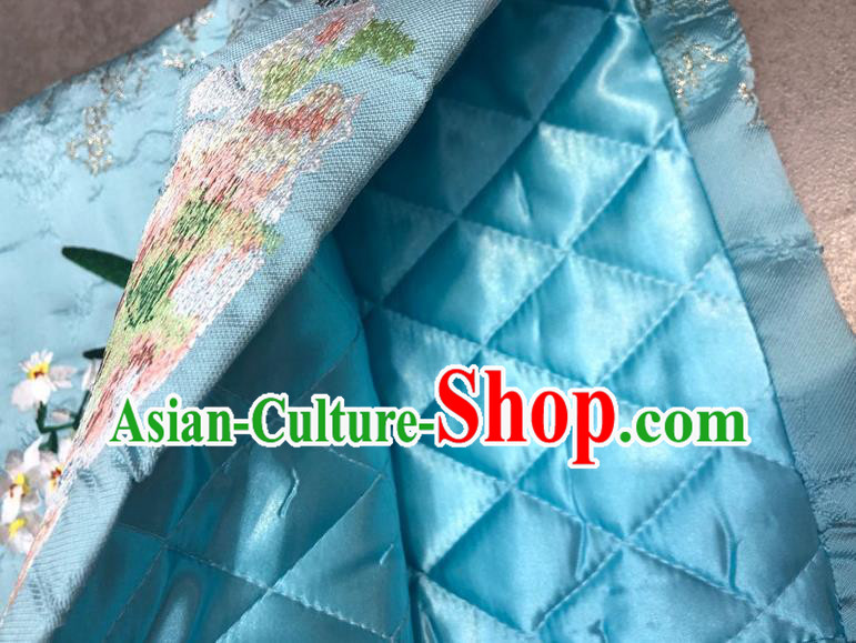 Chinese National Women Clothing Classical Embroidered Orchids Blue Qipao Dress Traditional Winter Cheongsam