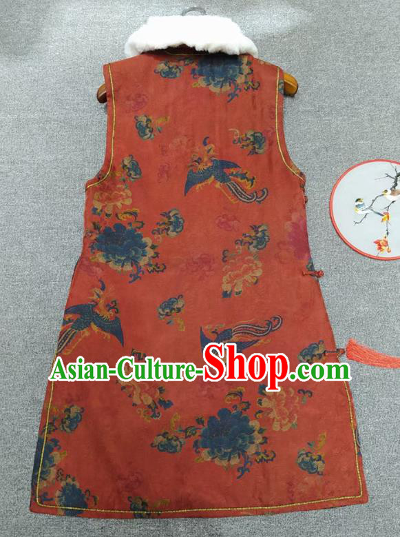 Chinese Classical Phoenix Pattern Red Qipao Dress Traditional Silk Cheongsam National Women Clothing