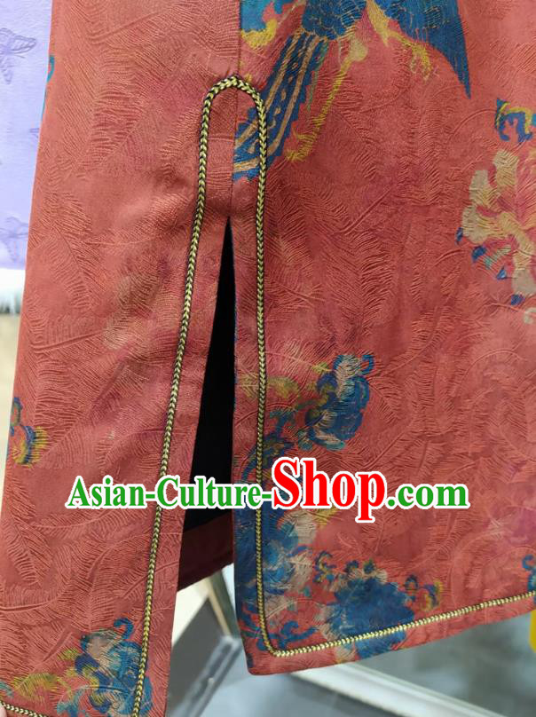 Chinese Classical Phoenix Pattern Red Qipao Dress Traditional Silk Cheongsam National Women Clothing