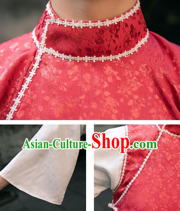 Chinese Shanghai Stand Collar Qipao Dress National Red Cheongsam Traditional Young Woman Clothing