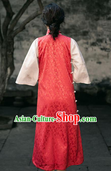 Chinese Shanghai Stand Collar Qipao Dress National Red Cheongsam Traditional Young Woman Clothing