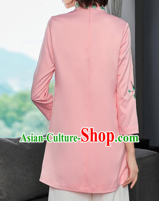 China Traditional Tang Suit Silk Coat Woman Embroidered Butterfly Pink Jacket