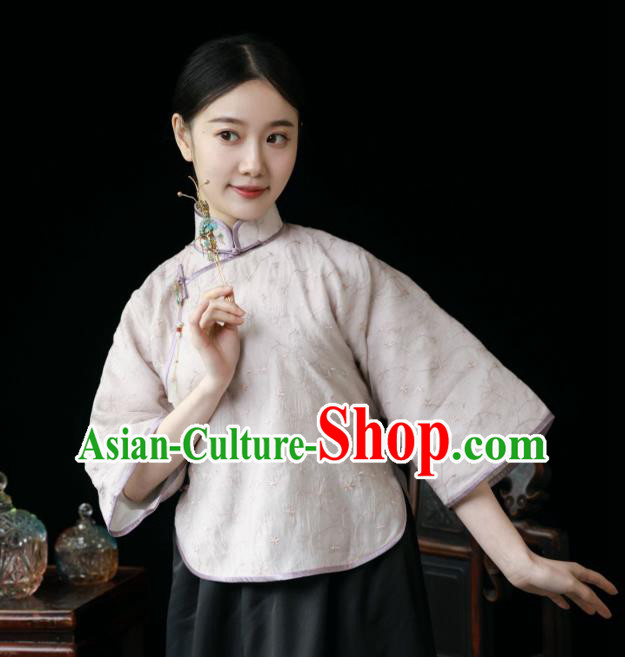 China Classical Lilac Cheongsam Shirt Tang Suit Upper Outer Garment Slant Opening Blouse