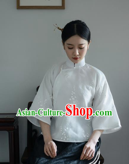 China Classical White Organza Shirt Tang Suit Upper Outer Garment Cheongsam Wide Sleeve Blouse