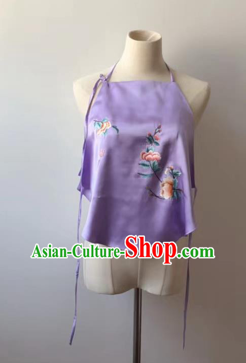 Chinese National Embroidered Peony Lilac Silk Stomachers Tang Suit Underwear Bellyband