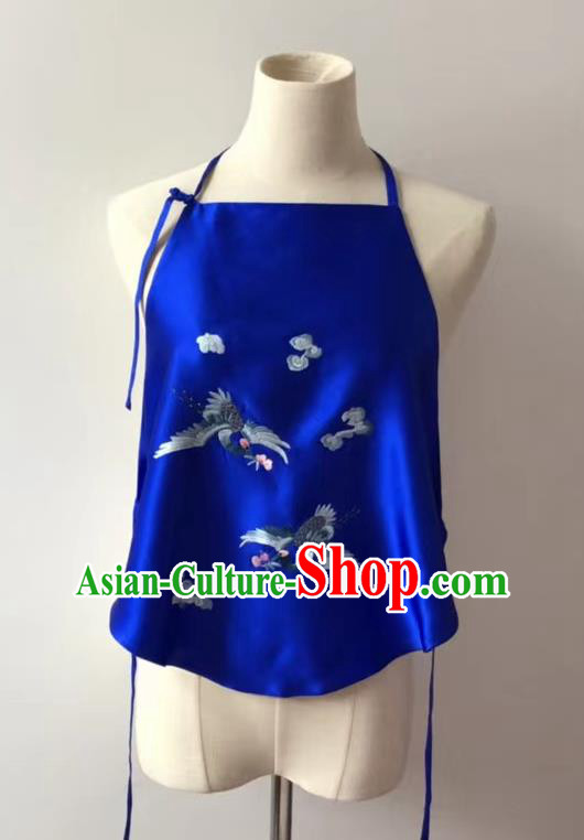 Chinese Tang Suit Underwear Bellyband National Embroidered Crane Royalblue Silk Stomachers