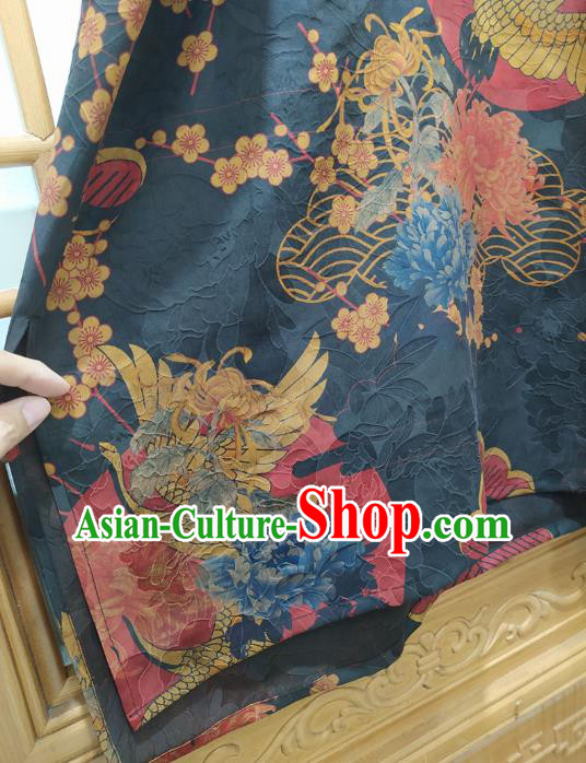 Chinese National Women Clothing Classical Navy Qipao Dress Traditional Printing Cranes Cheongsam