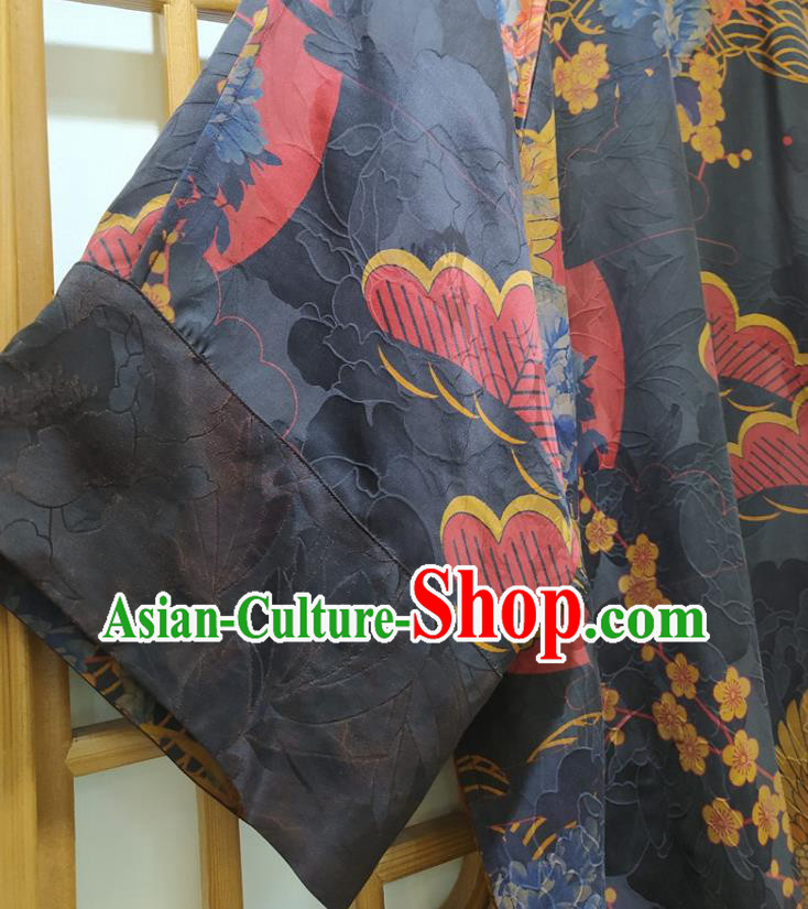 Chinese National Women Clothing Classical Navy Qipao Dress Traditional Printing Cranes Cheongsam