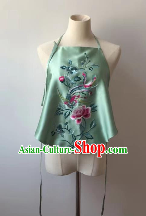 Chinese National Women Stomachers Embroidered Phoenix Peony Green Bellyband Tang Suit Silk Undergarment