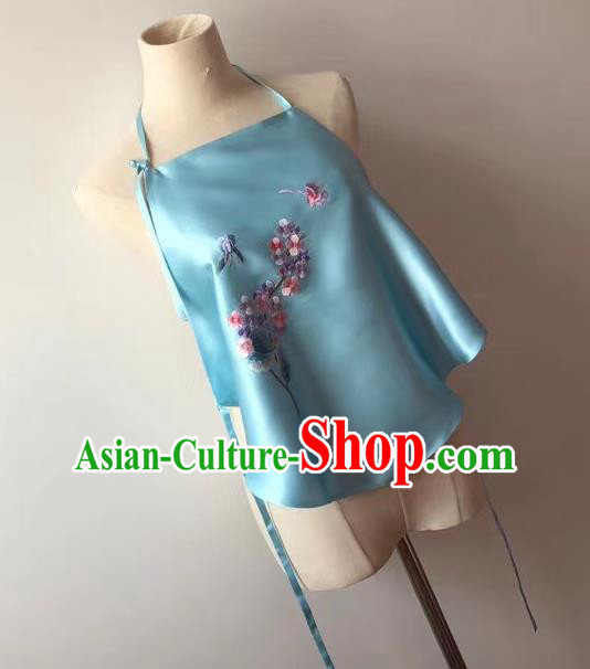 Chinese Embroidered Hydrangea Bellyband Tang Suit Light Blue Silk Undergarment National Women Stomachers