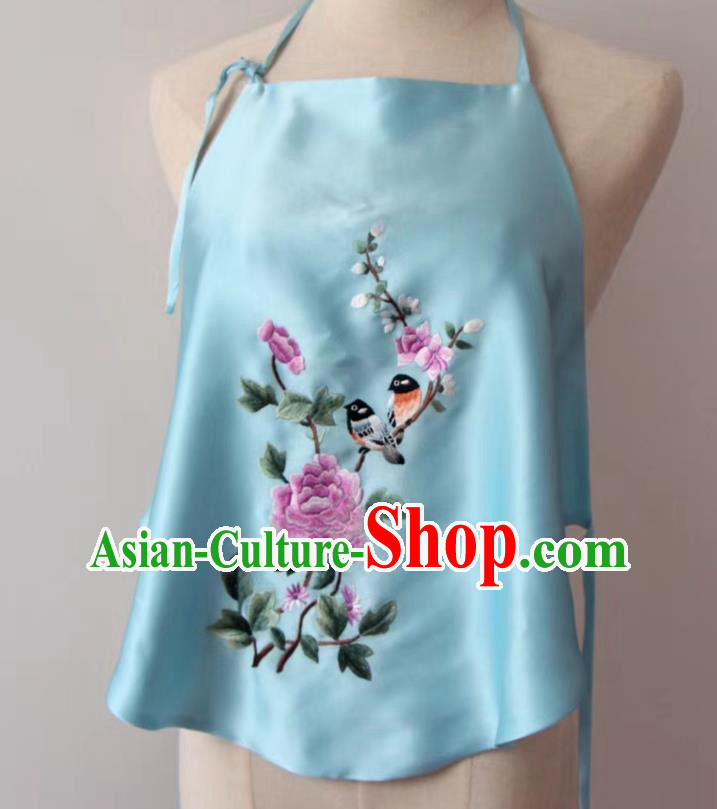Chinese Tang Suit Light Blue Silk Undergarment National Women Stomachers Embroidered Peony Bellyband