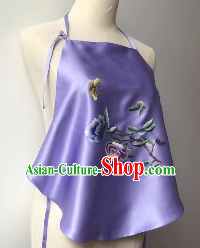 Chinese National Lilac Silk Stomachers Tang Suit Women Underwear Embroidered Peony Bellyband