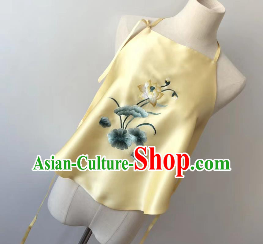 Chinese Tang Suit Women Underwear Embroidered Lotus Bellyband National Yellow Silk Stomachers
