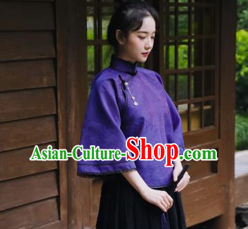 China Cheongsam Blouse Tang Suit Upper Outer Garment Classical Purple Silk Shirt