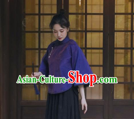 China Cheongsam Blouse Tang Suit Upper Outer Garment Classical Purple Silk Shirt
