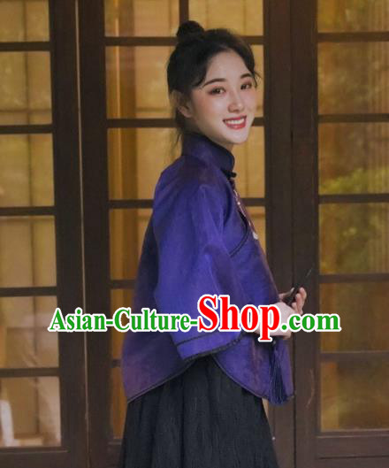 China Cheongsam Blouse Tang Suit Upper Outer Garment Classical Purple Silk Shirt