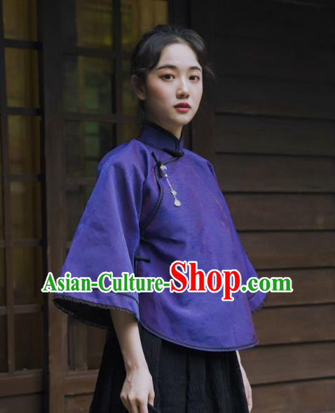 China Cheongsam Blouse Tang Suit Upper Outer Garment Classical Purple Silk Shirt