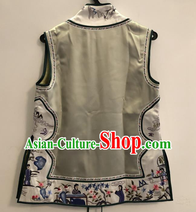 Chinese Embroidered Vest National Women Clothing Qing Dynasty Palace Lady Green Silk Waistcoat