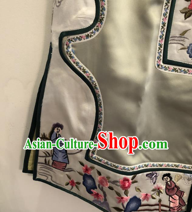 Chinese Embroidered Vest National Women Clothing Qing Dynasty Palace Lady Green Silk Waistcoat
