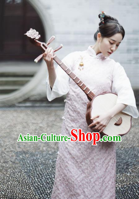 Republic of China Pink Vest Dress Shanghai Beauty Qipao Clothing Classical Winter Cheongsam
