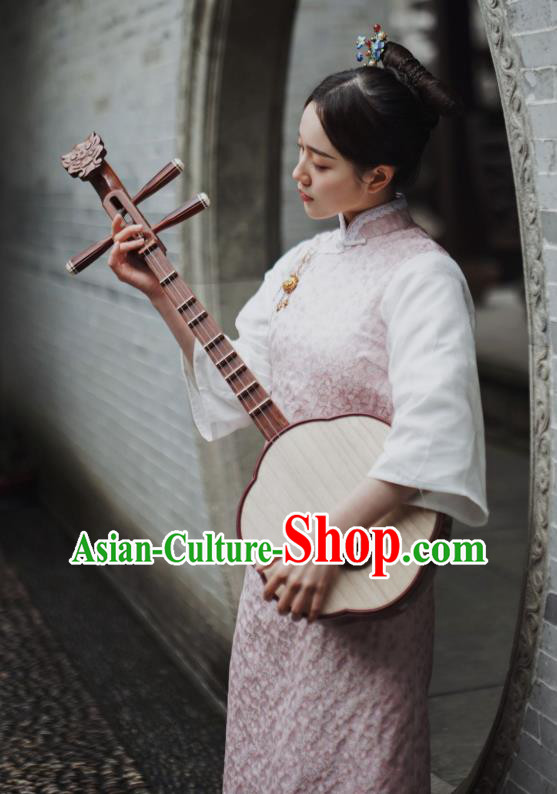 Republic of China Pink Vest Dress Shanghai Beauty Qipao Clothing Classical Winter Cheongsam