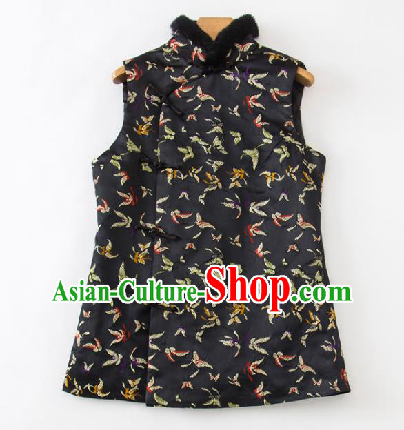 Chinese Classical Butterfly Pattern Vest National Women Clothing Tang Suit Winter Black Waistcoat