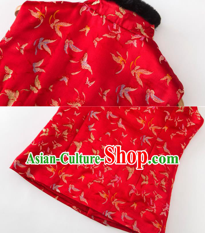 Chinese National Women Clothing Tang Suit Winter Red Waistcoat Classical Butterfly Pattern Vest
