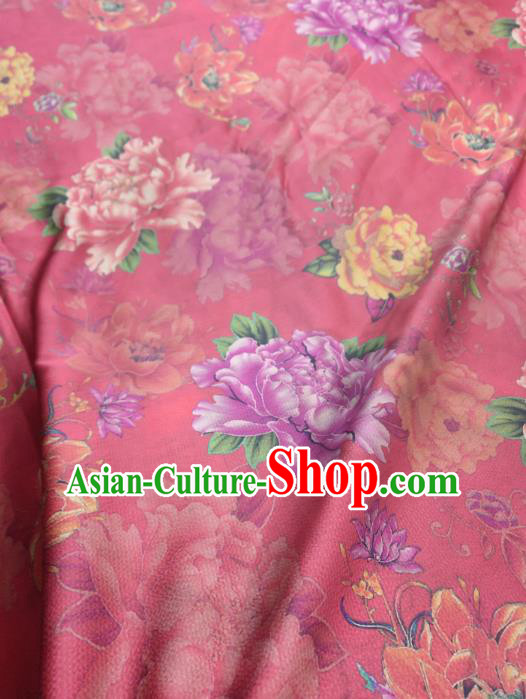 China Traditional Gambiered Guangdong Gauze Cheongsam Fabric Classical Peony Pattern Red Silk